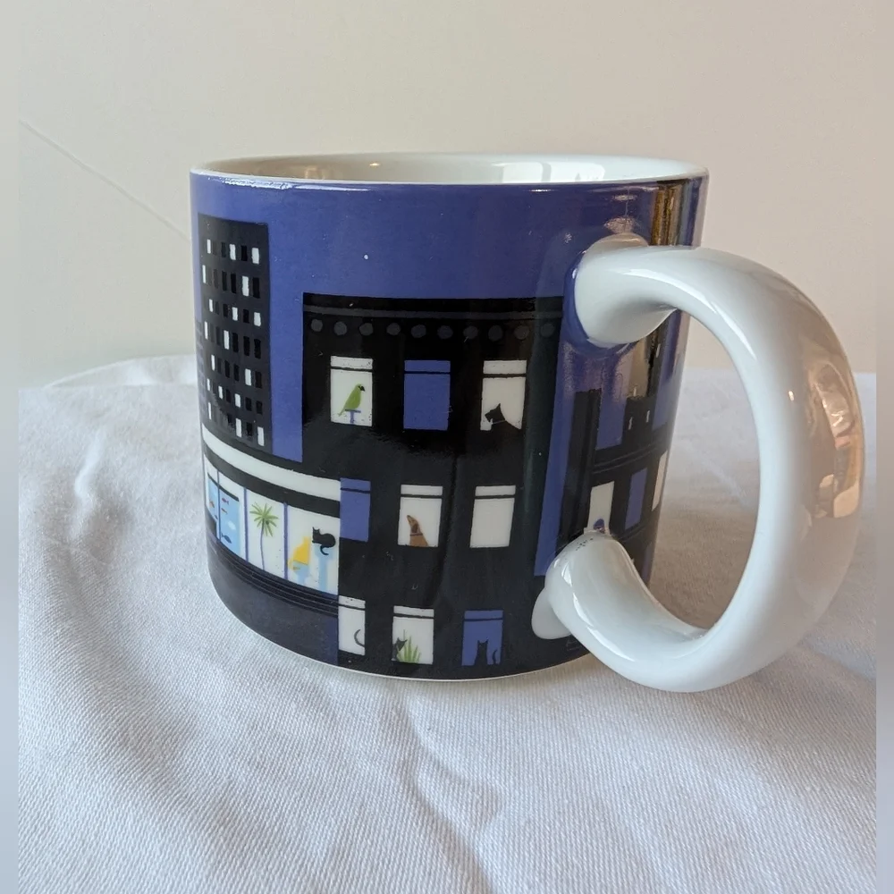 West Elm Sam Kalda ASCPA Pets In Windows City Night Skyline Mug Cup